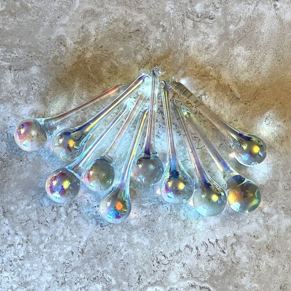 2 Sisters Artisan Glass Iridescent Glass Raindrop Ornaments 3" Set of 10